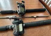 2 Shimano Triton down rigger rods and reels