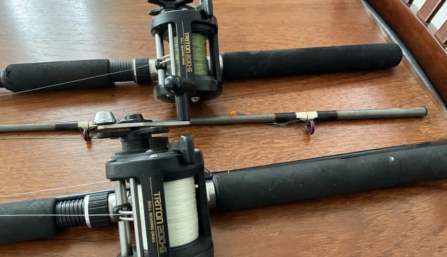 2 Shimano Triton down rigger rods and reels