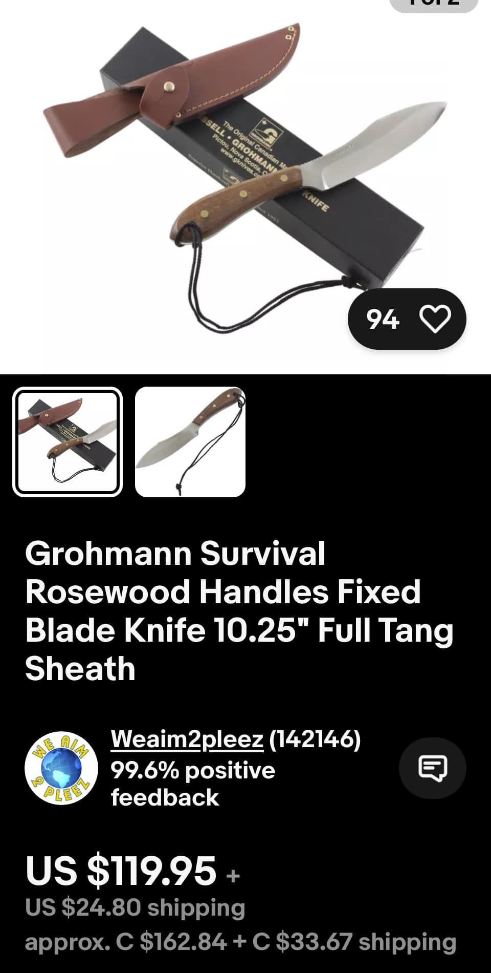 Grohmann Belt Knife with leather sheath