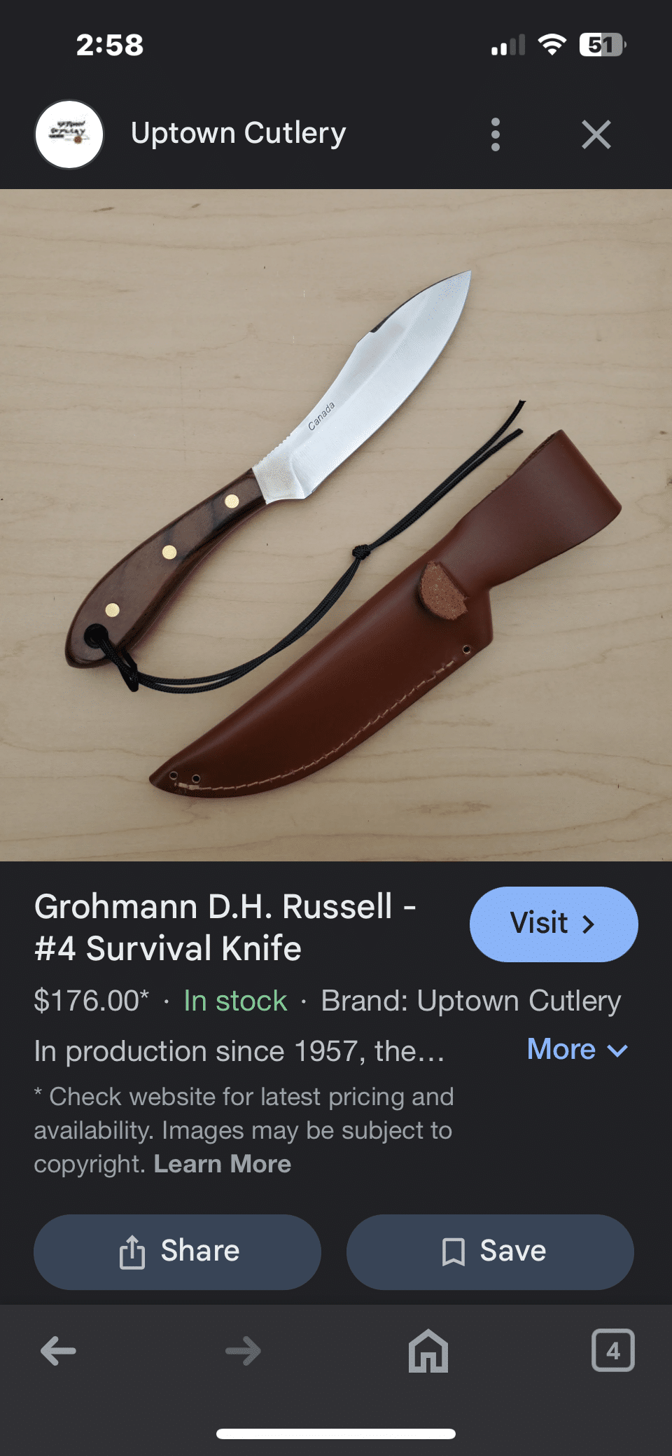 Grohmann Belt Knife with leather sheath