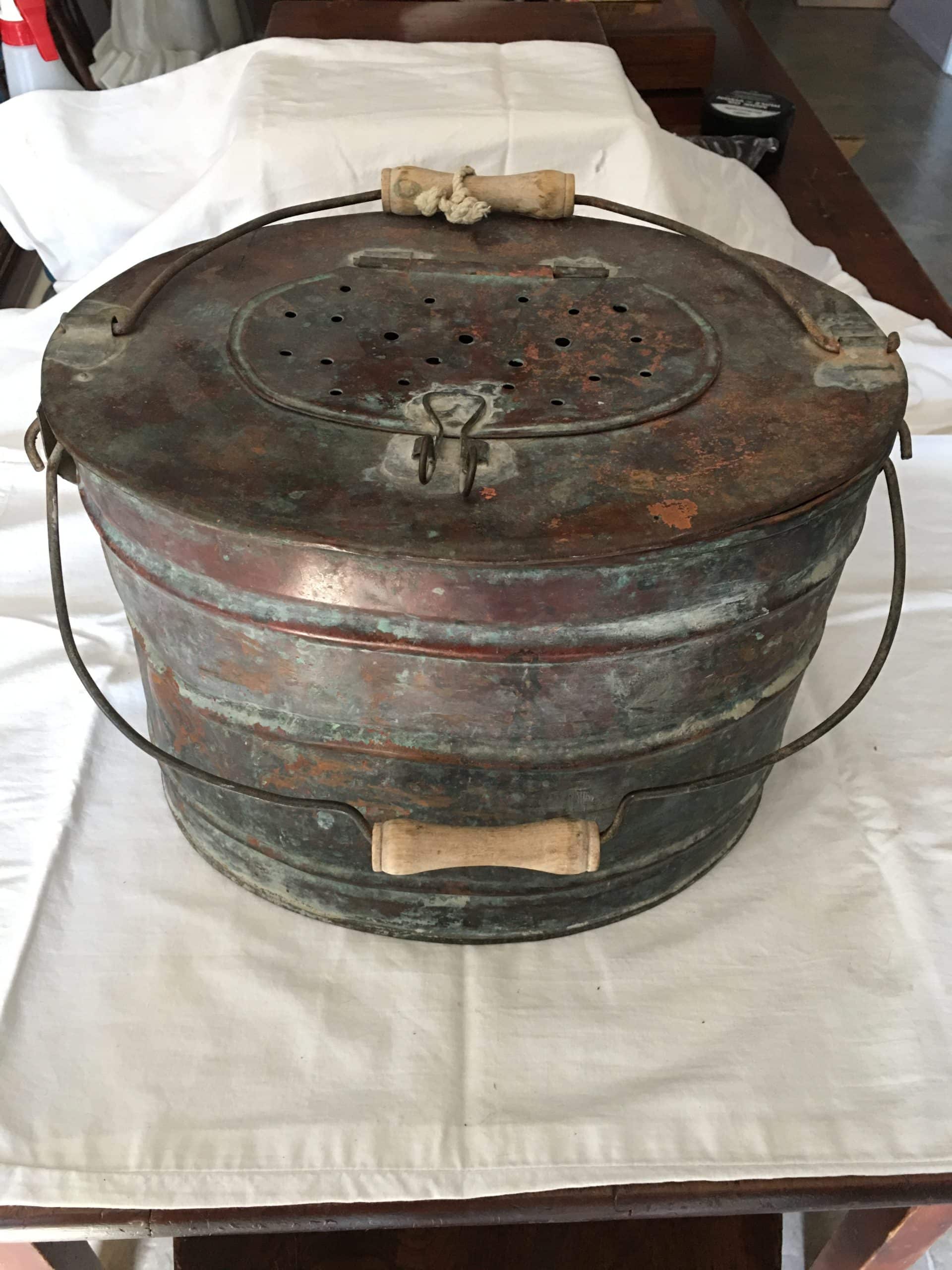 Rare Copper Minnow Fish Bait Basket, as found condition. Maker / circa unknown