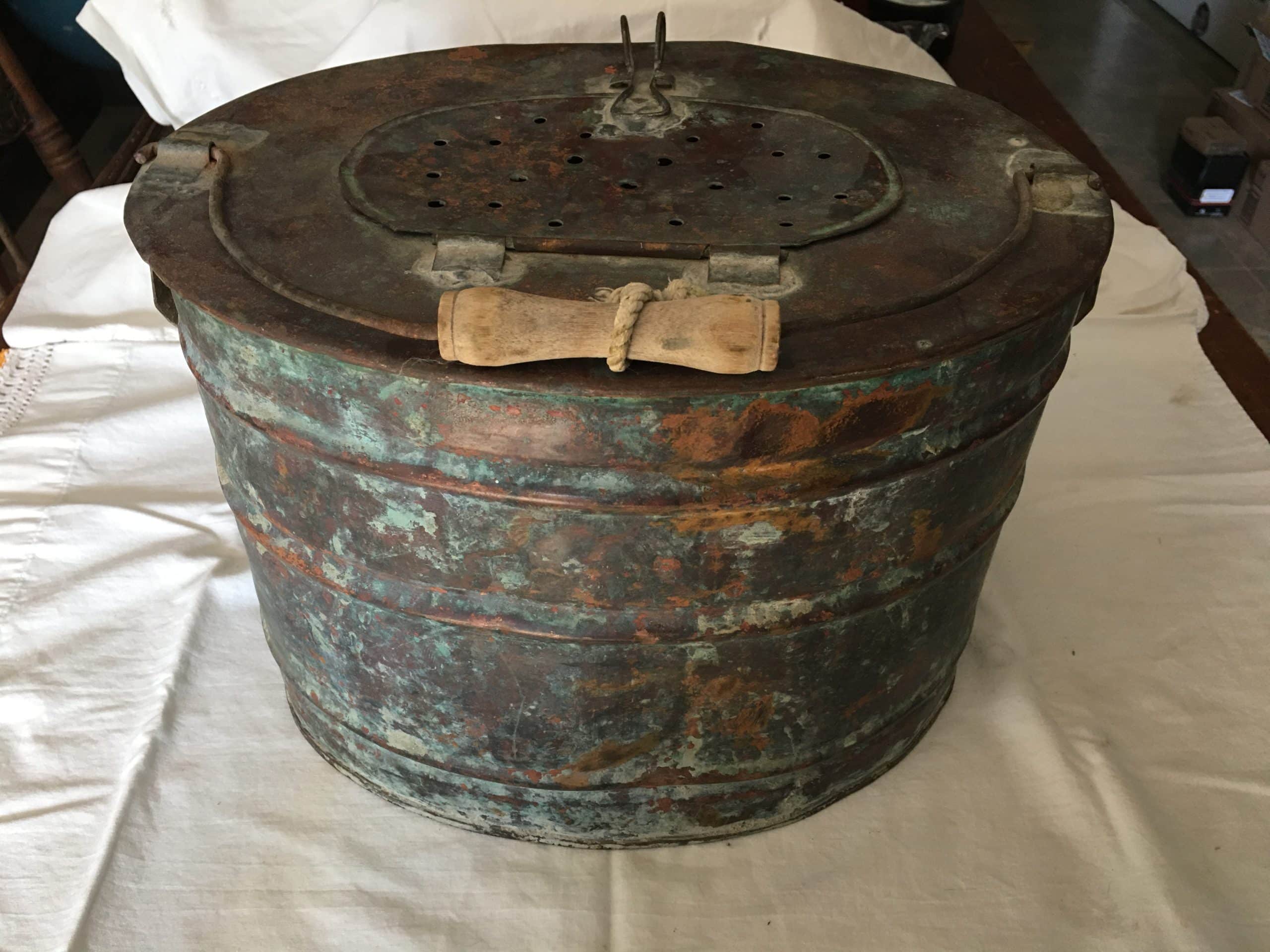 Rare Copper Minnow Fish Bait Basket, as found condition. Maker / circa unknown