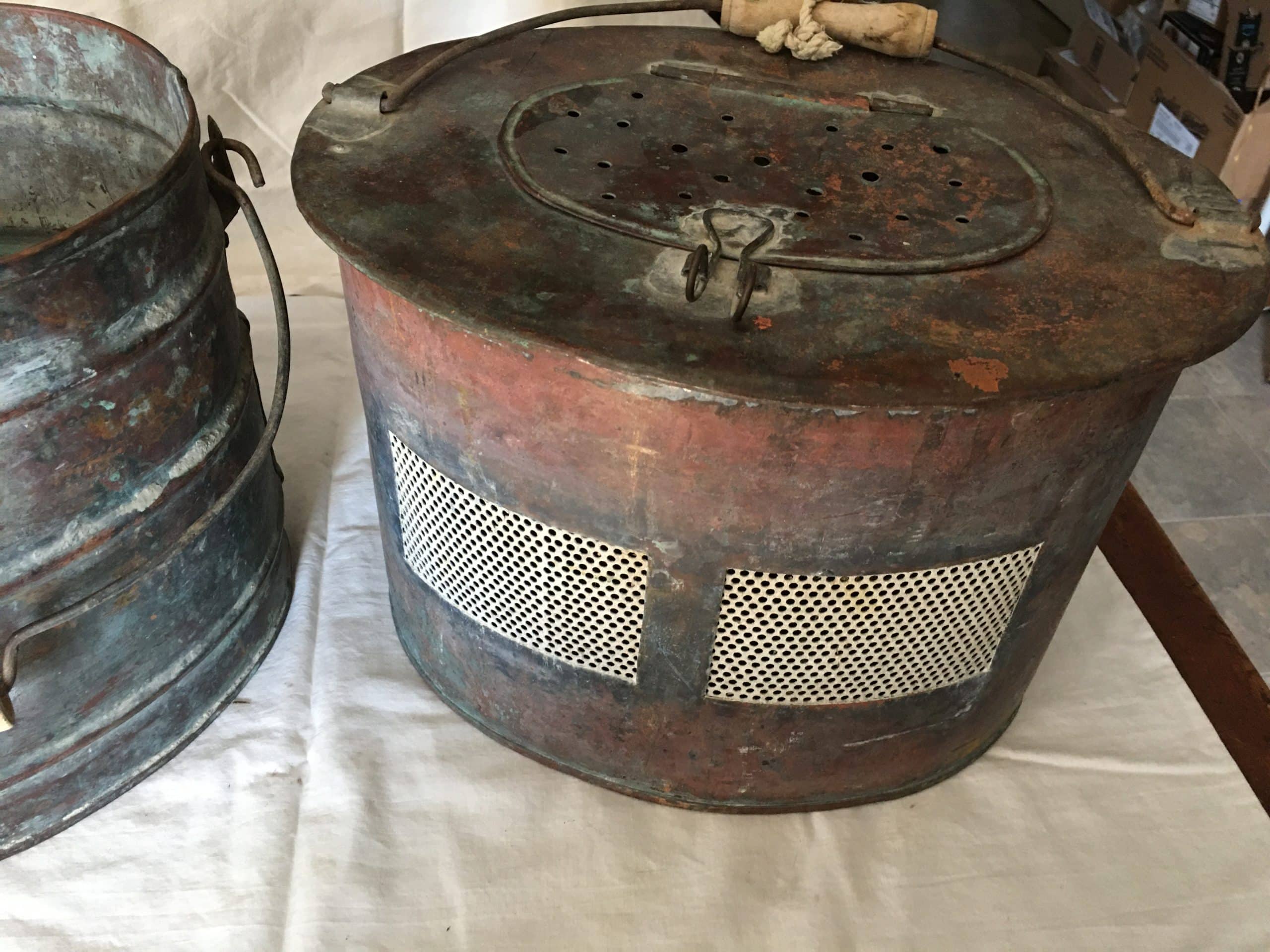 Rare Copper Minnow Fish Bait Basket, as found condition. Maker / circa unknown