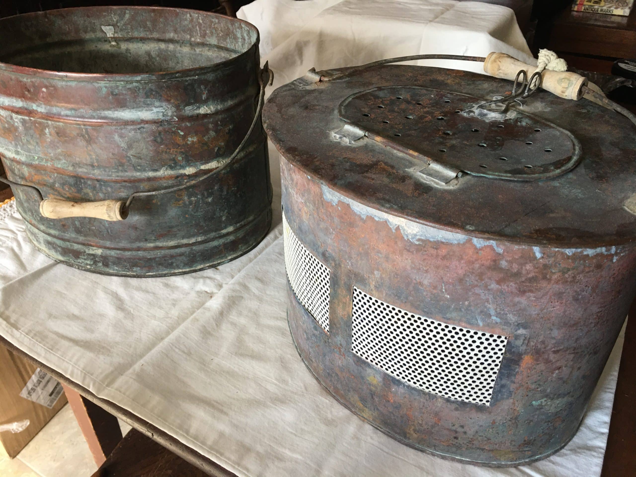 Rare Copper Minnow Fish Bait Basket, as found condition. Maker / circa unknown