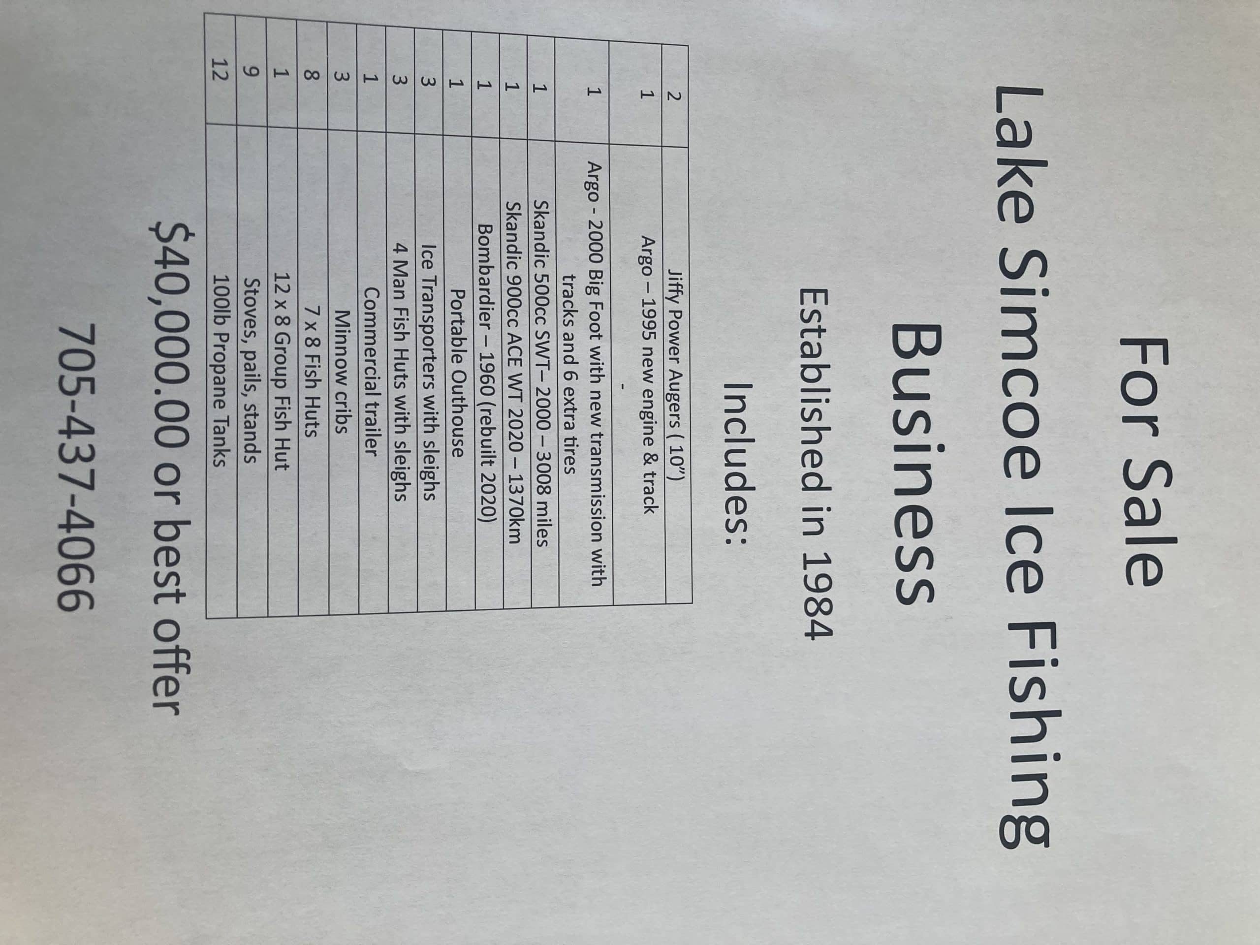 Ice Fishing Business For Sale